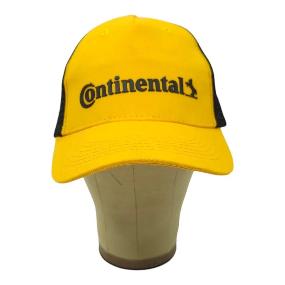 Continental Tire Rubberized Logo Mesh Strapback Cap Trucker Baseball Hat Yellow